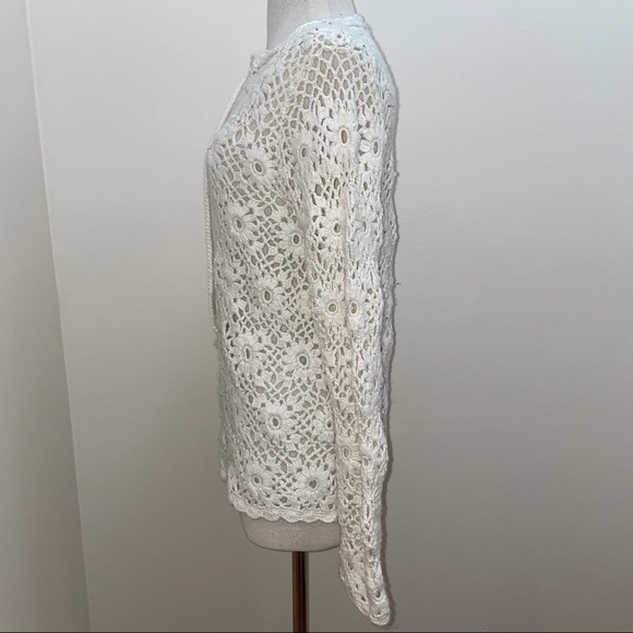 EXPRESS Handknit Open Knit Cream Ivory  granny chic Crochet Wool  Sweater Small - Picture 2 of 13